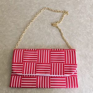Ribbon Purse, Red/White Stripe, gold chain